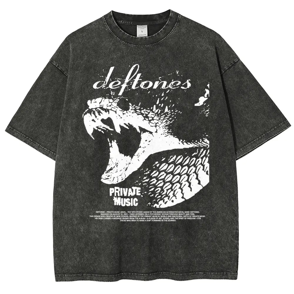 Unisex Retro Limited Vintage Washed T-Shirt, Rock with WHITE PONY Oversized Size Heavy Washed Cotton Tee, 90S Grunge Gothic Punk Y2K Rock Merch