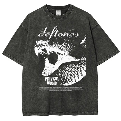Unisex Retro Limited Vintage Washed T-Shirt, Rock with WHITE PONY Oversized Size Heavy Washed Cotton Tee, 90S Grunge Gothic Punk Y2K Rock Merch