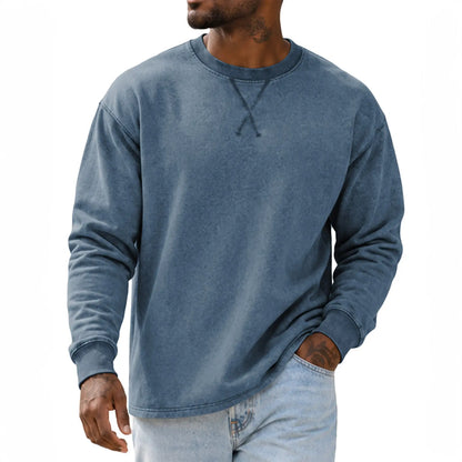JMIERR Men'S Cotton Acid Washed Long Sleeve Crewneck Pullover | 100% Cotton, Vintage Wash, Crewneck Pullover, Relaxed Fit, Straight Hem, Soft Midweight Feel, Fall Winter Casual Shirts