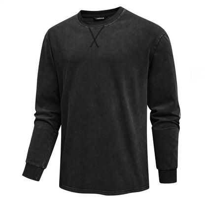 JMIERR Men'S Cotton Acid Washed Long Sleeve Crewneck Pullover | 100% Cotton, Vintage Wash, Crewneck Pullover, Relaxed Fit, Straight Hem, Soft Midweight Feel, Fall Winter Casual Shirts