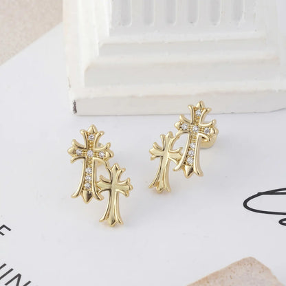 Unisex Zircon Cross Double Layer Christian Earrings, Eternity Faith Cross Drop Dangle Earrings for Mens, 14K Gold Plated Religious Hypoallergenic Earrings, Earrings Studs, Christian Charm Earrings