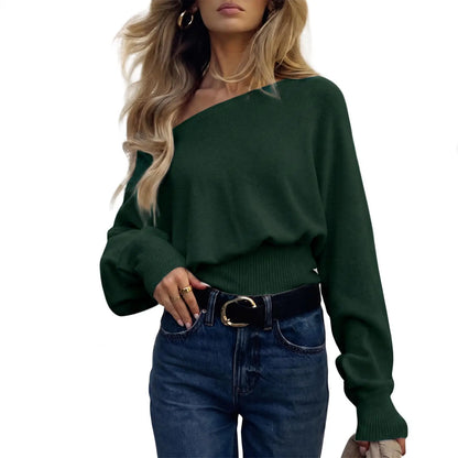 Imily Bela Women'S off Shoulder Sweater Long Sleeve Knit Top Casual Fall/Winter Slouchy Cinched Waist Pullover Jumper