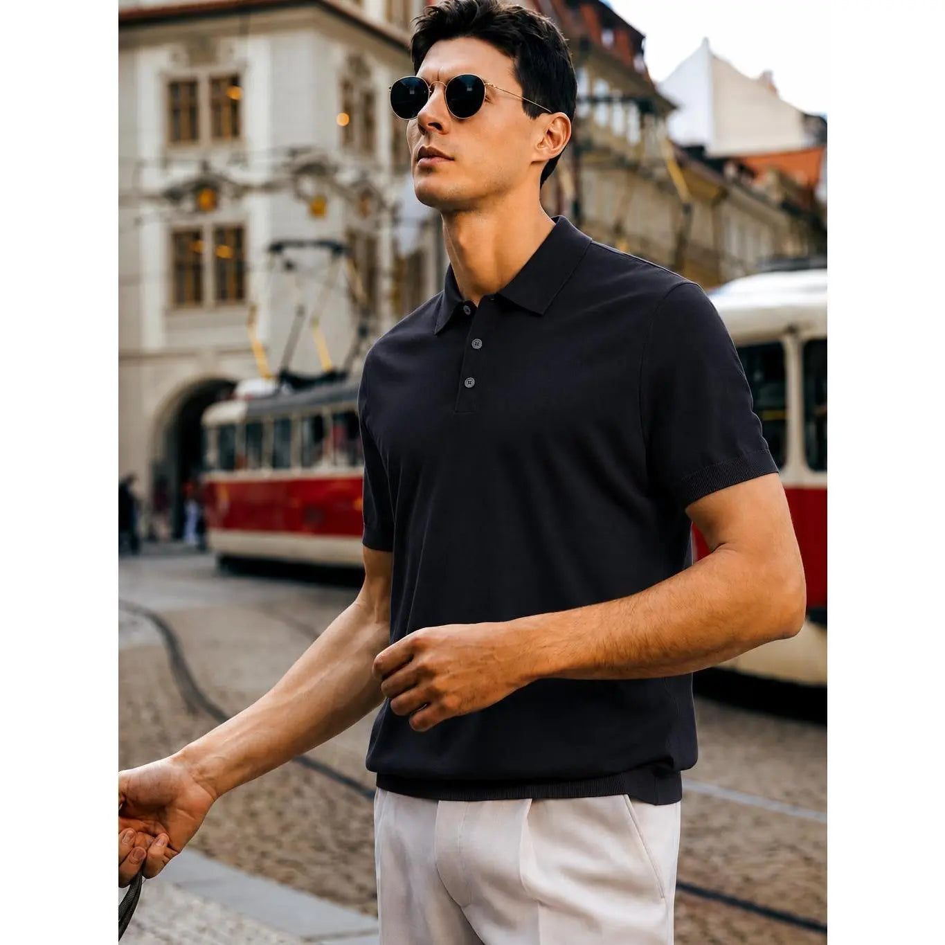 Boveme Men'S 100% Merino Wool 3-Button Polo Sweater, Menswear Tops, Quiet Luxury Style, Natural Smooth Ribbed Fabric, Machine Washable, Hem