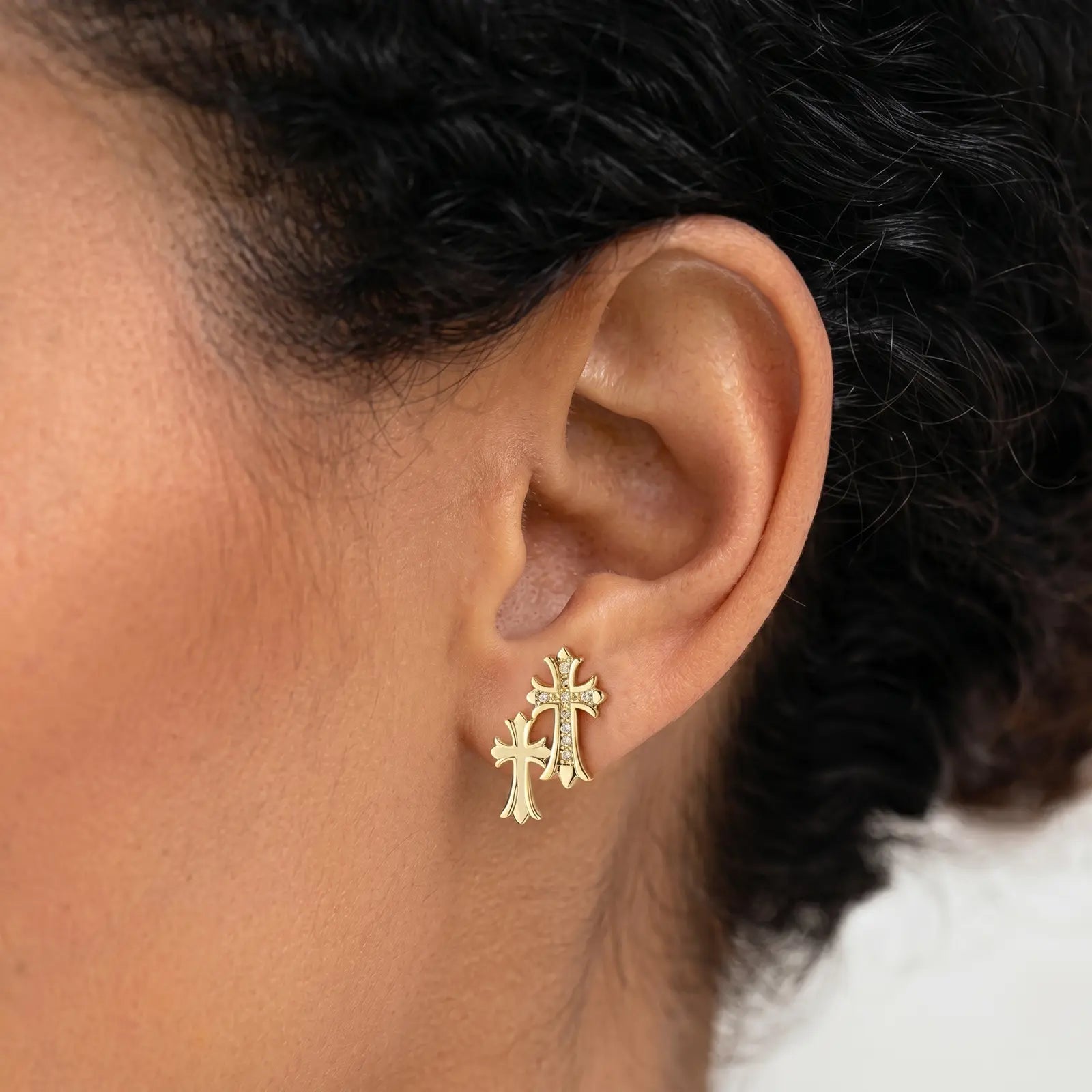 Unisex Zircon Cross Double Layer Christian Earrings, Eternity Faith Cross Drop Dangle Earrings for Mens, 14K Gold Plated Religious Hypoallergenic Earrings, Earrings Studs, Christian Charm Earrings