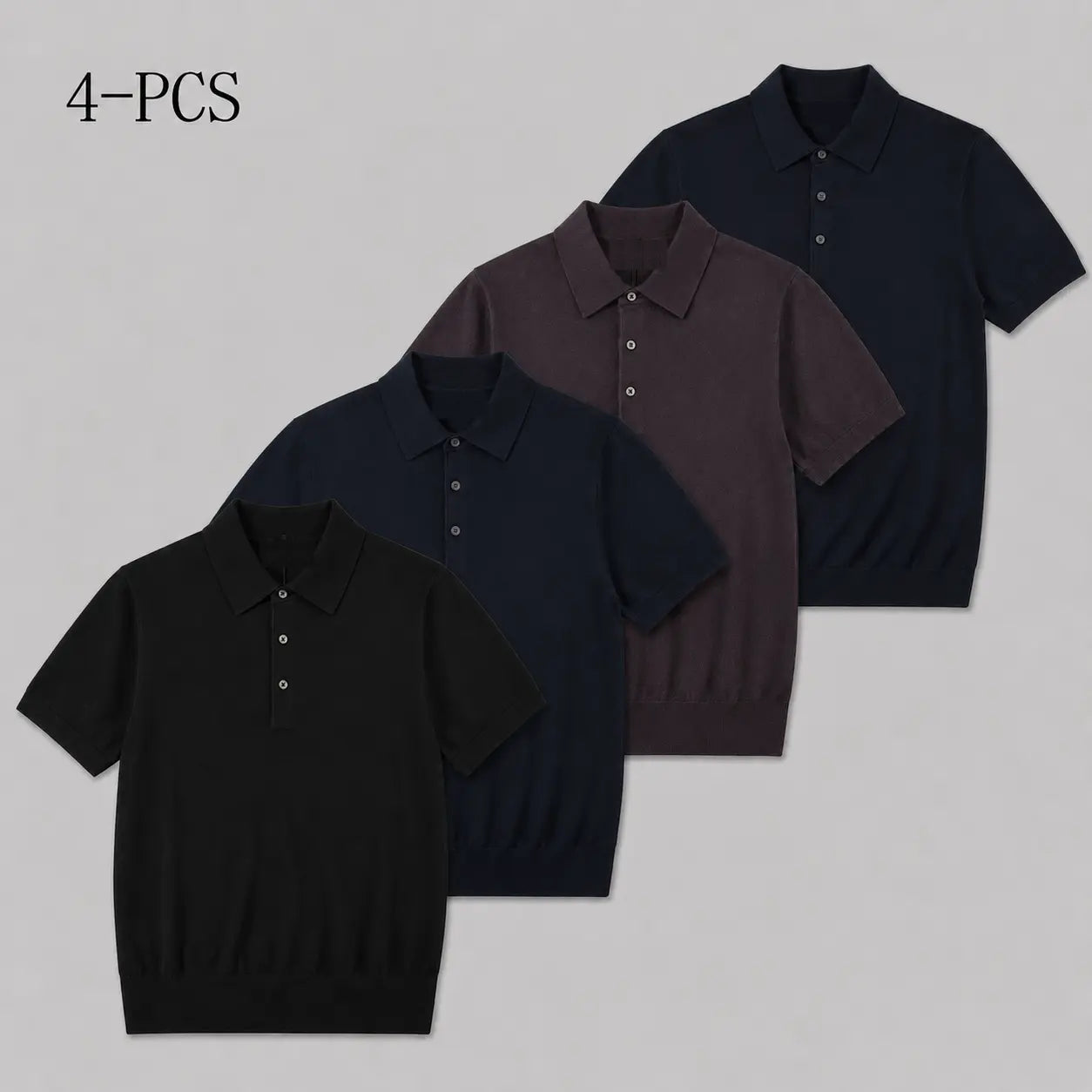 Boveme Men'S 100% Merino Wool 3-Button Polo Sweater, Menswear Tops, Quiet Luxury Style, Natural Smooth Ribbed Fabric, Machine Washable, Hem