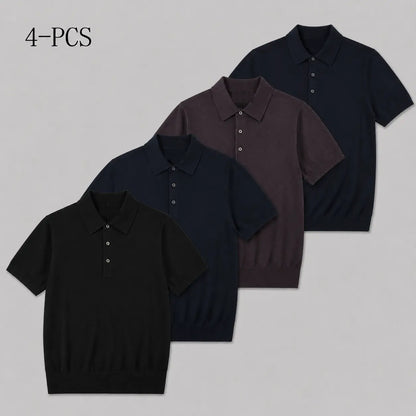 Boveme Men'S 100% Merino Wool 3-Button Polo Sweater, Menswear Tops, Quiet Luxury Style, Natural Smooth Ribbed Fabric, Machine Washable, Hem