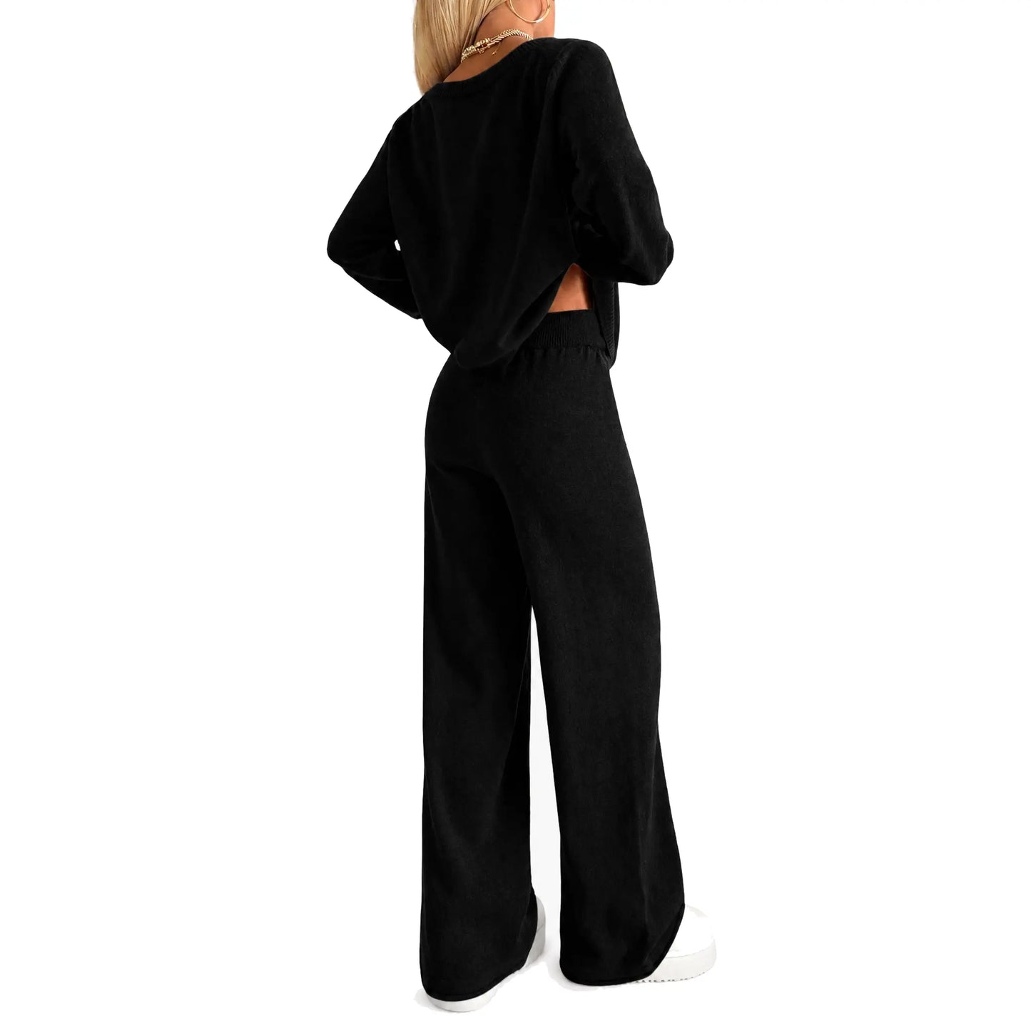 Yimoon Women'S off Shoulder Sweater Knit 2 Piece Long Sleeve Top High Waist Wide Leg Pants Lounge Outfit Matching Set Womenswear