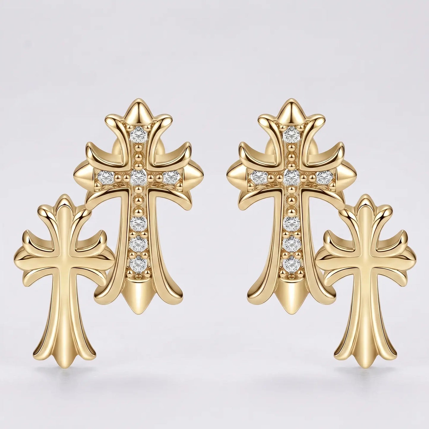Unisex Zircon Cross Double Layer Christian Earrings, Eternity Faith Cross Drop Dangle Earrings for Mens, 14K Gold Plated Religious Hypoallergenic Earrings, Earrings Studs, Christian Charm Earrings