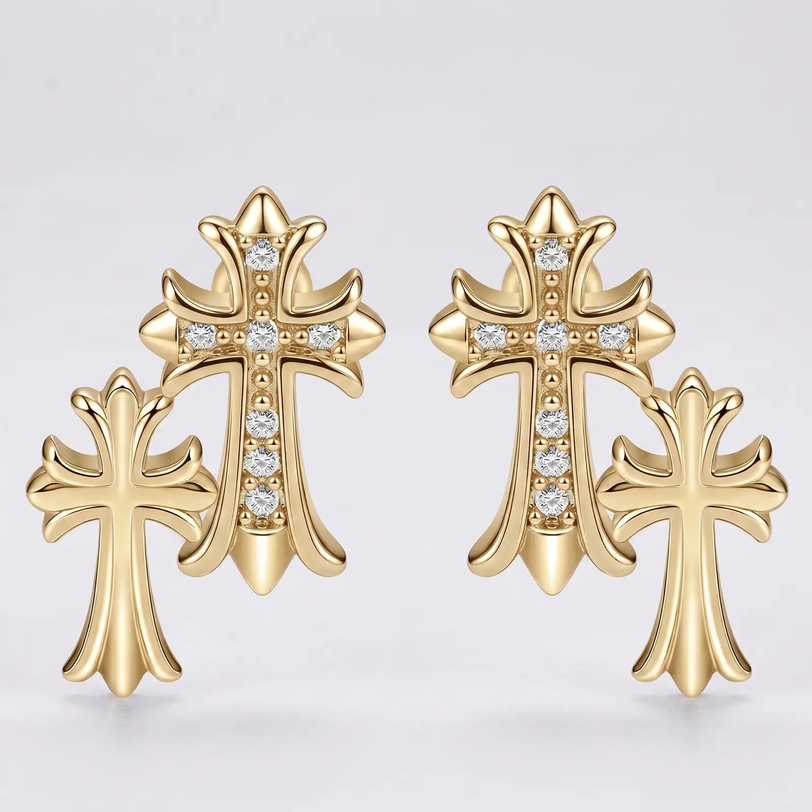 Unisex Zircon Cross Double Layer Christian Earrings, Eternity Faith Cross Drop Dangle Earrings for Mens, 14K Gold Plated Religious Hypoallergenic Earrings, Earrings Studs, Christian Charm Earrings