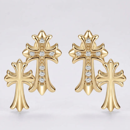 Unisex Zircon Cross Double Layer Christian Earrings, Eternity Faith Cross Drop Dangle Earrings for Mens, 14K Gold Plated Religious Hypoallergenic Earrings, Earrings Studs, Christian Charm Earrings
