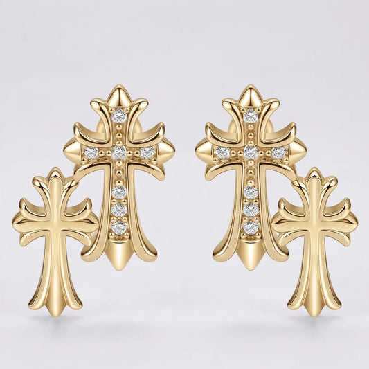 Unisex Zircon Cross Double Layer Christian Earrings, Eternity Faith Cross Drop Dangle Earrings for Mens, 14K Gold Plated Religious Hypoallergenic Earrings, Earrings Studs, Christian Charm Earrings