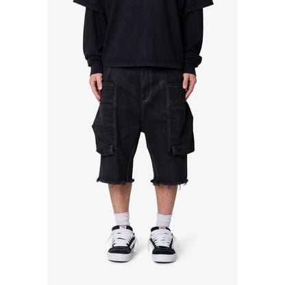 Mnml Baggy Waxed Cargo Shorts - Black