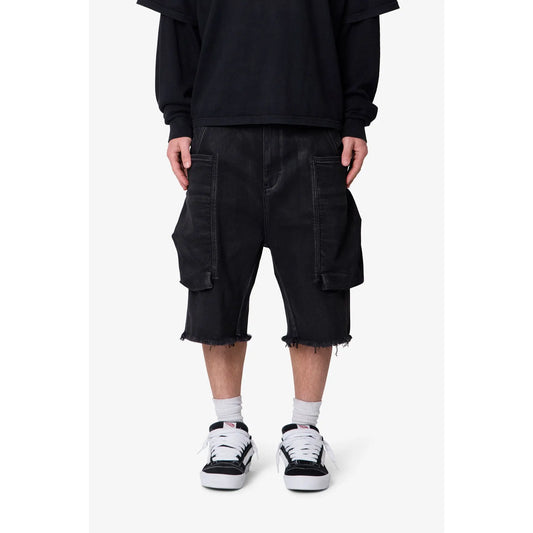 Mnml Baggy Waxed Cargo Shorts - Black