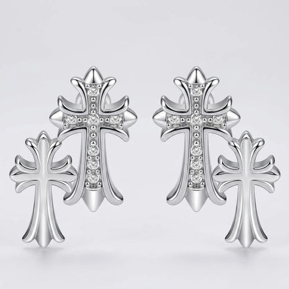 Unisex Zircon Cross Double Layer Christian Earrings, Eternity Faith Cross Drop Dangle Earrings for Mens, 14K Gold Plated Religious Hypoallergenic Earrings, Earrings Studs, Christian Charm Earrings