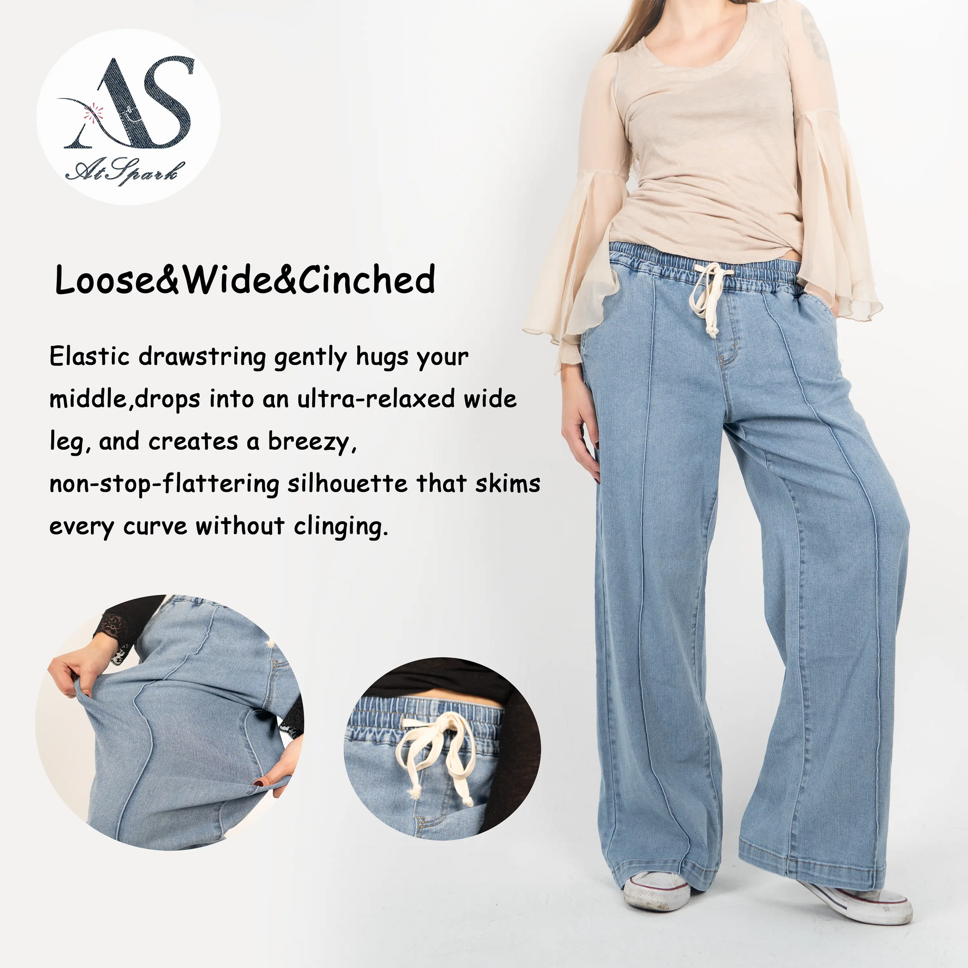 Atspark High Waist Loose Fit Jeans – from Coffee Runs to Girls’ Night, Buttery Soft Wide Leg Denim with Tummy Control, No Weird Smell, Effortless Casual Outfit for Spring & Summer #OOTD #Relaxedfit #Atspark Pants Basic Womenswear Bottom