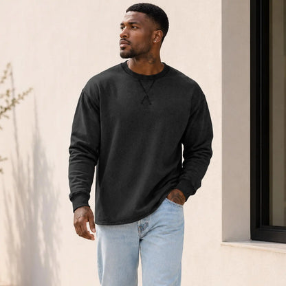 JMIERR Men'S Cotton Acid Washed Long Sleeve Crewneck Pullover | 100% Cotton, Vintage Wash, Crewneck Pullover, Relaxed Fit, Straight Hem, Soft Midweight Feel, Fall Winter Casual Shirts