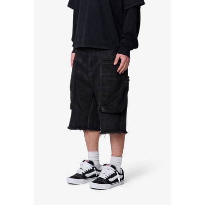 Mnml Baggy Waxed Cargo Shorts - Black
