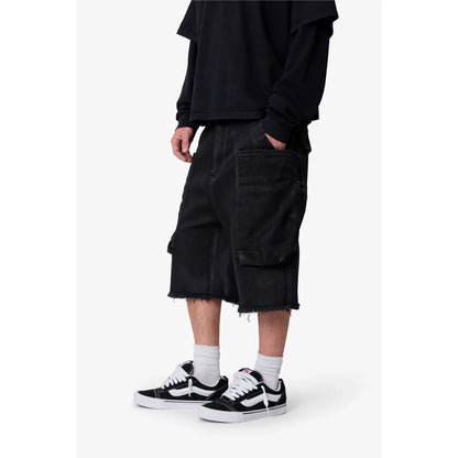 Mnml Baggy Waxed Cargo Shorts - Black