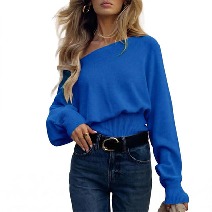Imily Bela Women'S off Shoulder Sweater Long Sleeve Knit Top Casual Fall/Winter Slouchy Cinched Waist Pullover Jumper