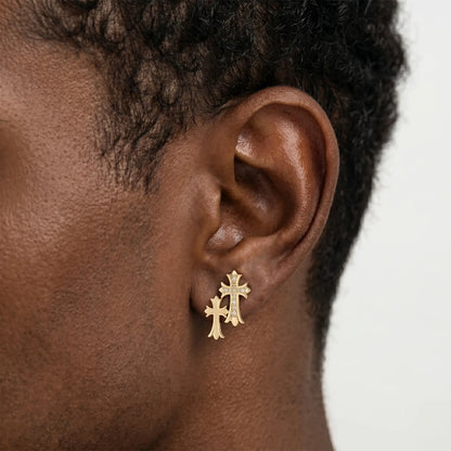 Unisex Zircon Cross Double Layer Christian Earrings, Eternity Faith Cross Drop Dangle Earrings for Mens, 14K Gold Plated Religious Hypoallergenic Earrings, Earrings Studs, Christian Charm Earrings