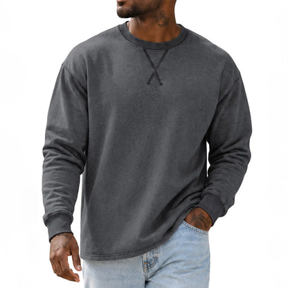 JMIERR Men'S Cotton Acid Washed Long Sleeve Crewneck Pullover | 100% Cotton, Vintage Wash, Crewneck Pullover, Relaxed Fit, Straight Hem, Soft Midweight Feel, Fall Winter Casual Shirts