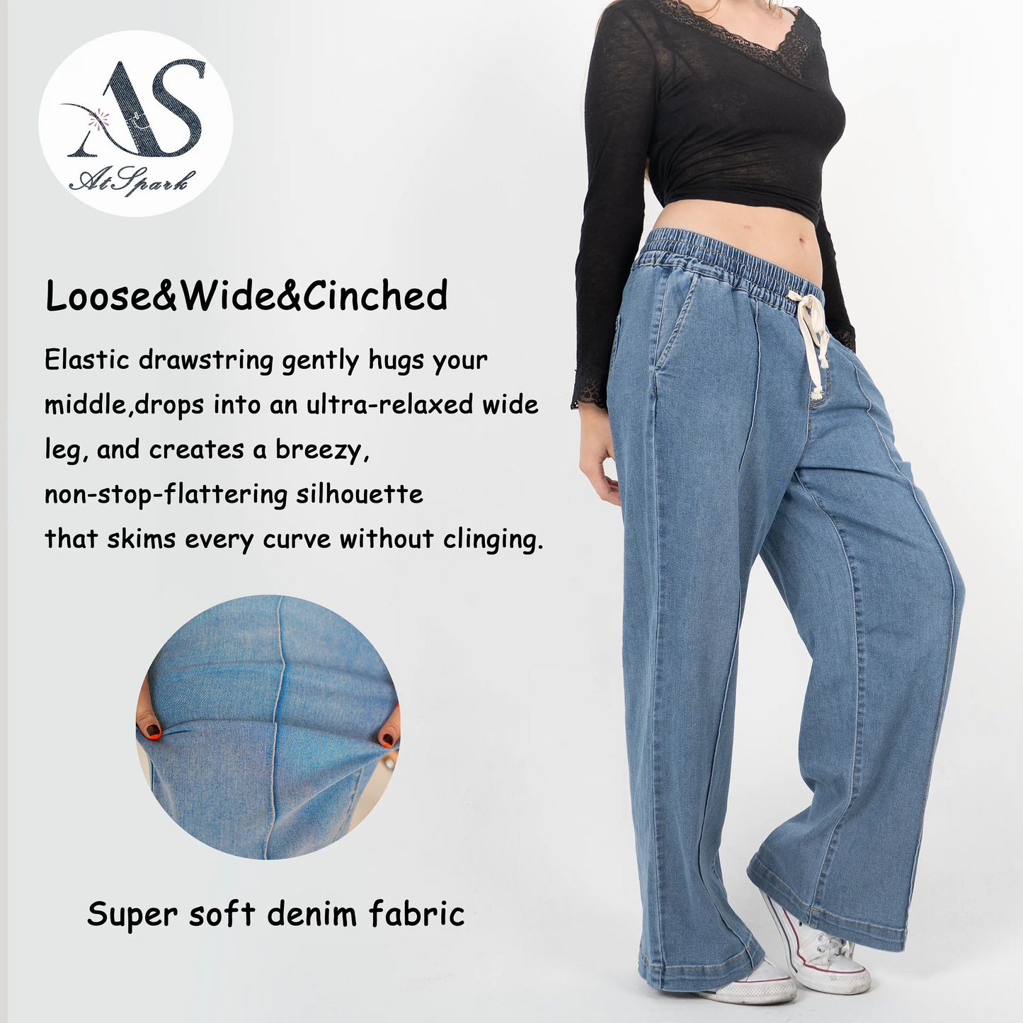 Atspark High Waist Loose Fit Jeans – from Coffee Runs to Girls’ Night, Buttery Soft Wide Leg Denim with Tummy Control, No Weird Smell, Effortless Casual Outfit for Spring & Summer #OOTD #Relaxedfit #Atspark Pants Basic Womenswear Bottom