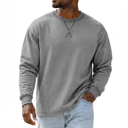 JMIERR Men'S Cotton Acid Washed Long Sleeve Crewneck Pullover | 100% Cotton, Vintage Wash, Crewneck Pullover, Relaxed Fit, Straight Hem, Soft Midweight Feel, Fall Winter Casual Shirts