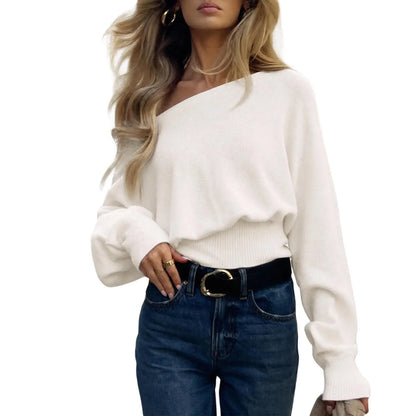 Imily Bela Women'S off Shoulder Sweater Long Sleeve Knit Top Casual Fall/Winter Slouchy Cinched Waist Pullover Jumper