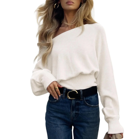 Imily Bela Women'S off Shoulder Sweater Long Sleeve Knit Top Casual Fall/Winter Slouchy Cinched Waist Pullover Jumper