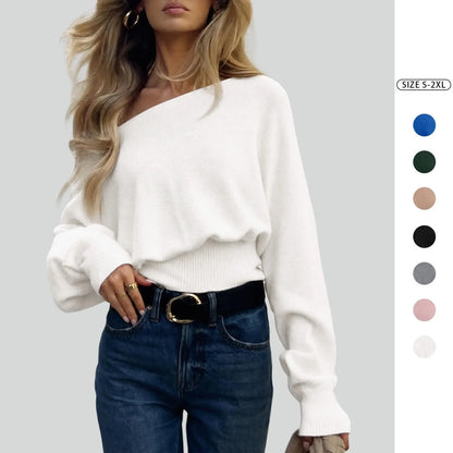 Imily Bela Women'S off Shoulder Sweater Long Sleeve Knit Top Casual Fall/Winter Slouchy Cinched Waist Pullover Jumper