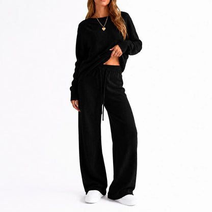 Yimoon Women'S off Shoulder Sweater Knit 2 Piece Long Sleeve Top High Waist Wide Leg Pants Lounge Outfit Matching Set Womenswear