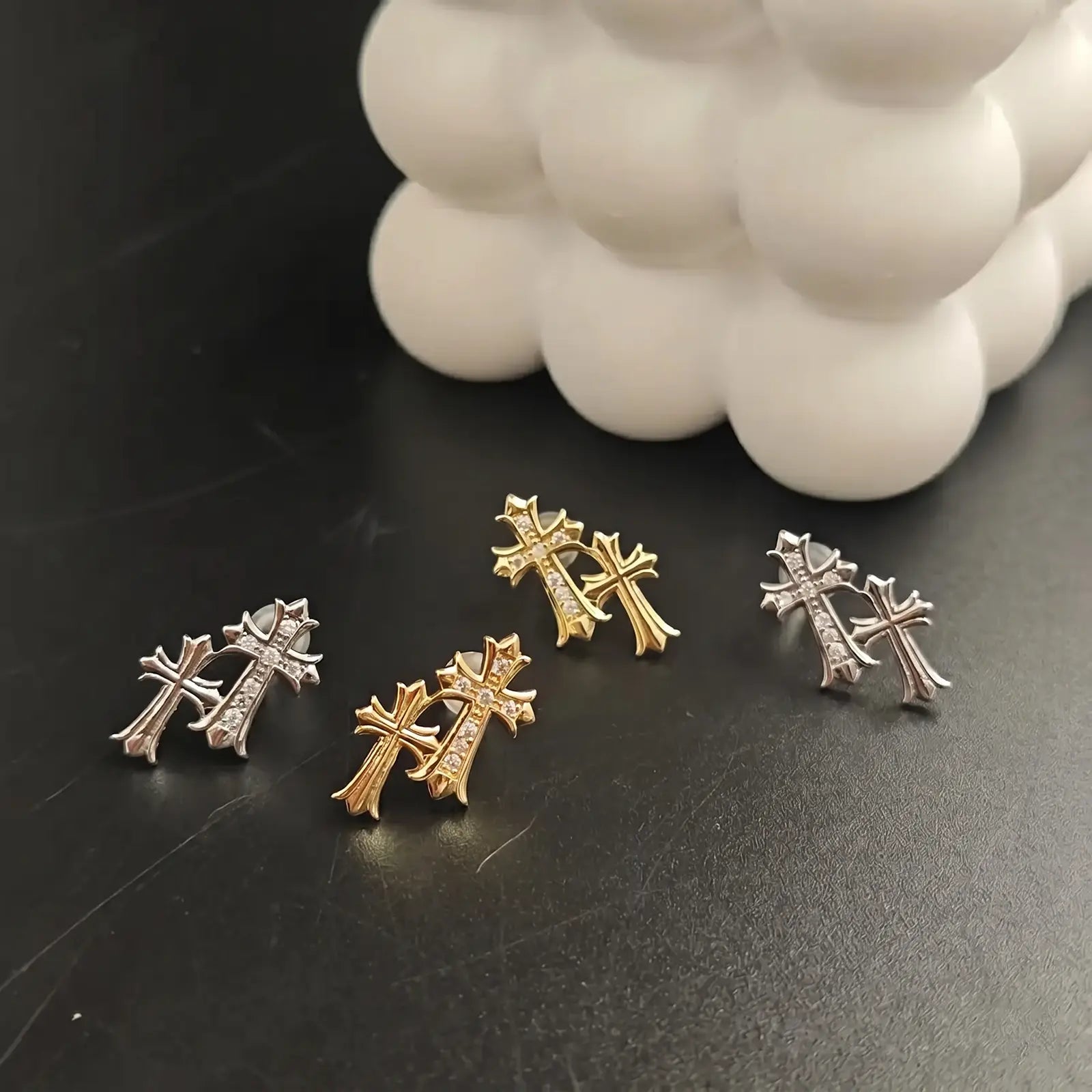 Unisex Zircon Cross Double Layer Christian Earrings, Eternity Faith Cross Drop Dangle Earrings for Mens, 14K Gold Plated Religious Hypoallergenic Earrings, Earrings Studs, Christian Charm Earrings