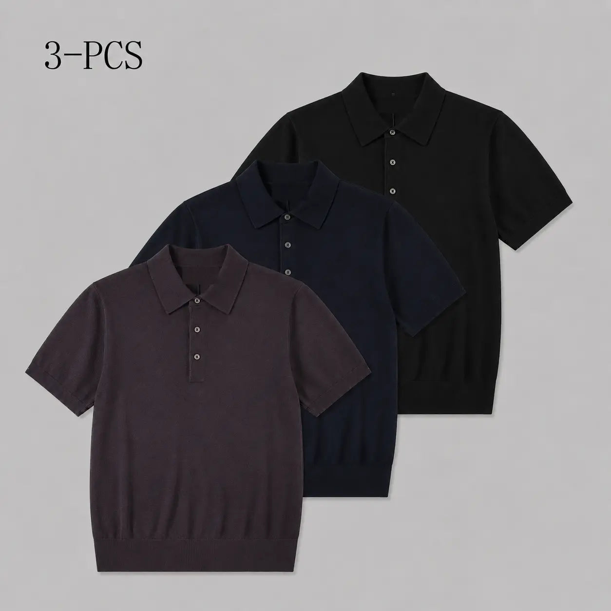 Boveme Men'S 100% Merino Wool 3-Button Polo Sweater, Menswear Tops, Quiet Luxury Style, Natural Smooth Ribbed Fabric, Machine Washable, Hem
