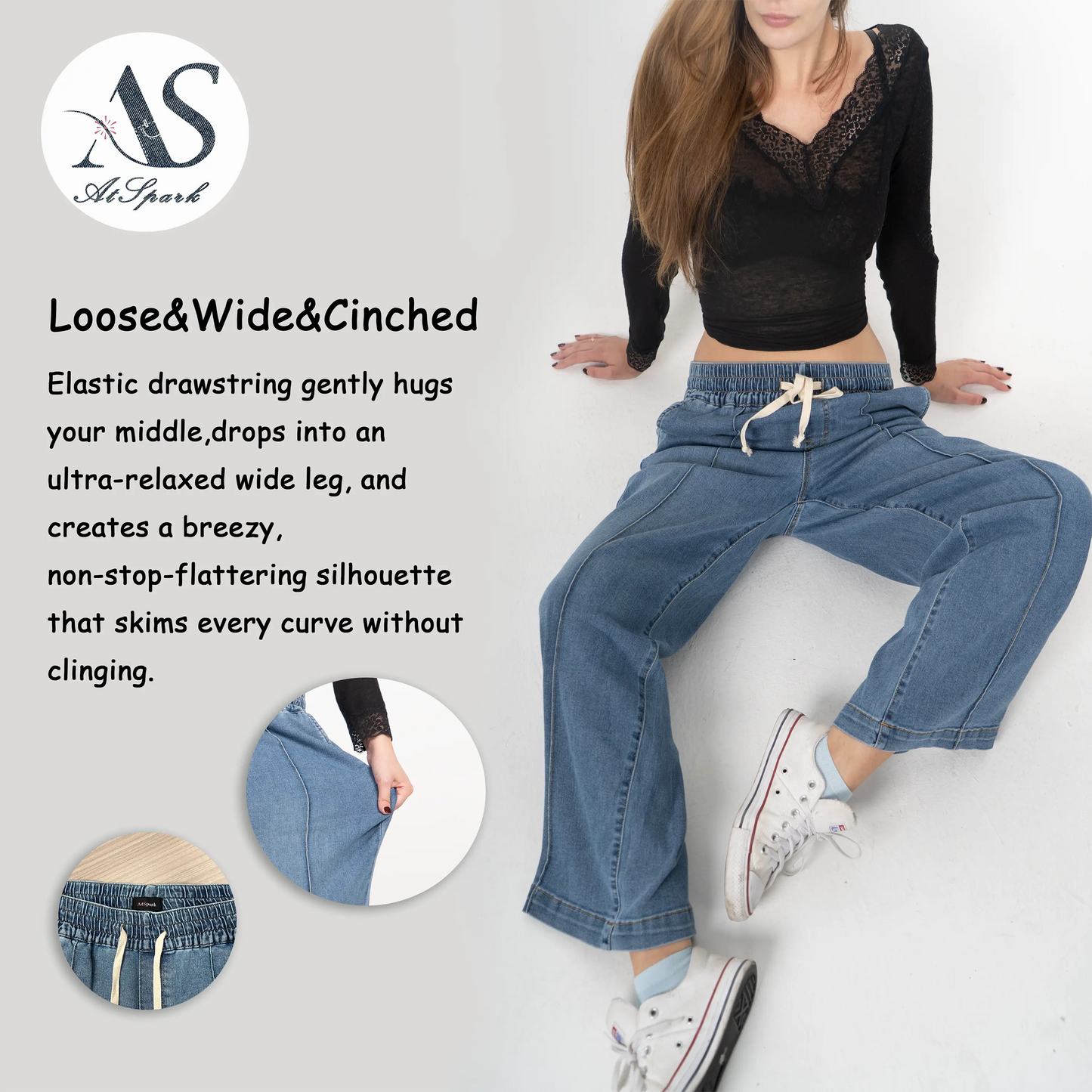 Atspark High Waist Loose Fit Jeans – from Coffee Runs to Girls’ Night, Buttery Soft Wide Leg Denim with Tummy Control, No Weird Smell, Effortless Casual Outfit for Spring & Summer #OOTD #Relaxedfit #Atspark Pants Basic Womenswear Bottom
