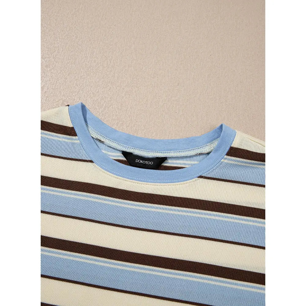 Dokotoo Women'S 2026 Striped Print Crewneck Casual Oversized Long Sleeve Knit Comfortable T-Shirt Tops