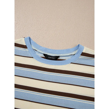 Dokotoo Women'S 2026 Striped Print Crewneck Casual Oversized Long Sleeve Knit Comfortable T-Shirt Tops