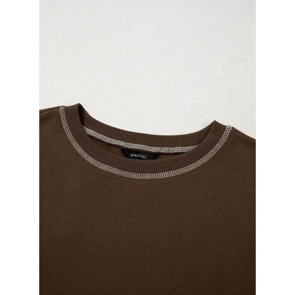 Dokotoo Womens Tops Casual Long Sleeve Oversized Shirts Crewneck Pullover Sweatshirts Autumn Winter Car Stitching Decoration Loose Sweatshirt