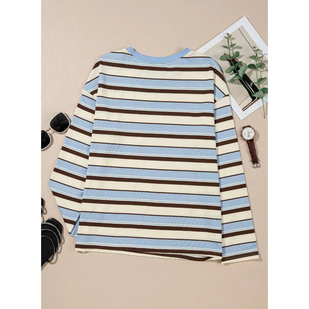 Dokotoo Women'S 2026 Striped Print Crewneck Casual Oversized Long Sleeve Knit Comfortable T-Shirt Tops