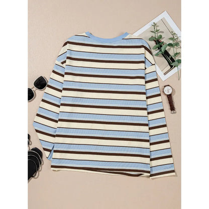 Dokotoo Women'S 2026 Striped Print Crewneck Casual Oversized Long Sleeve Knit Comfortable T-Shirt Tops