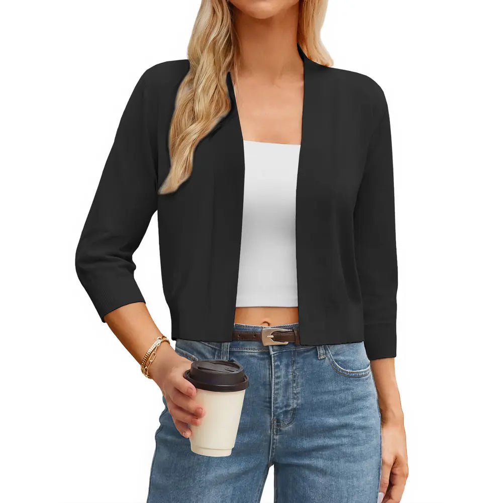Grace Karin Women'S Fitted Knitting Cardigan, 3/4 Sleeve Cropped Open Front Sweater, Casual Lightweight Tops for Dresses,Back to School,Back to School Shopping, Cardigans