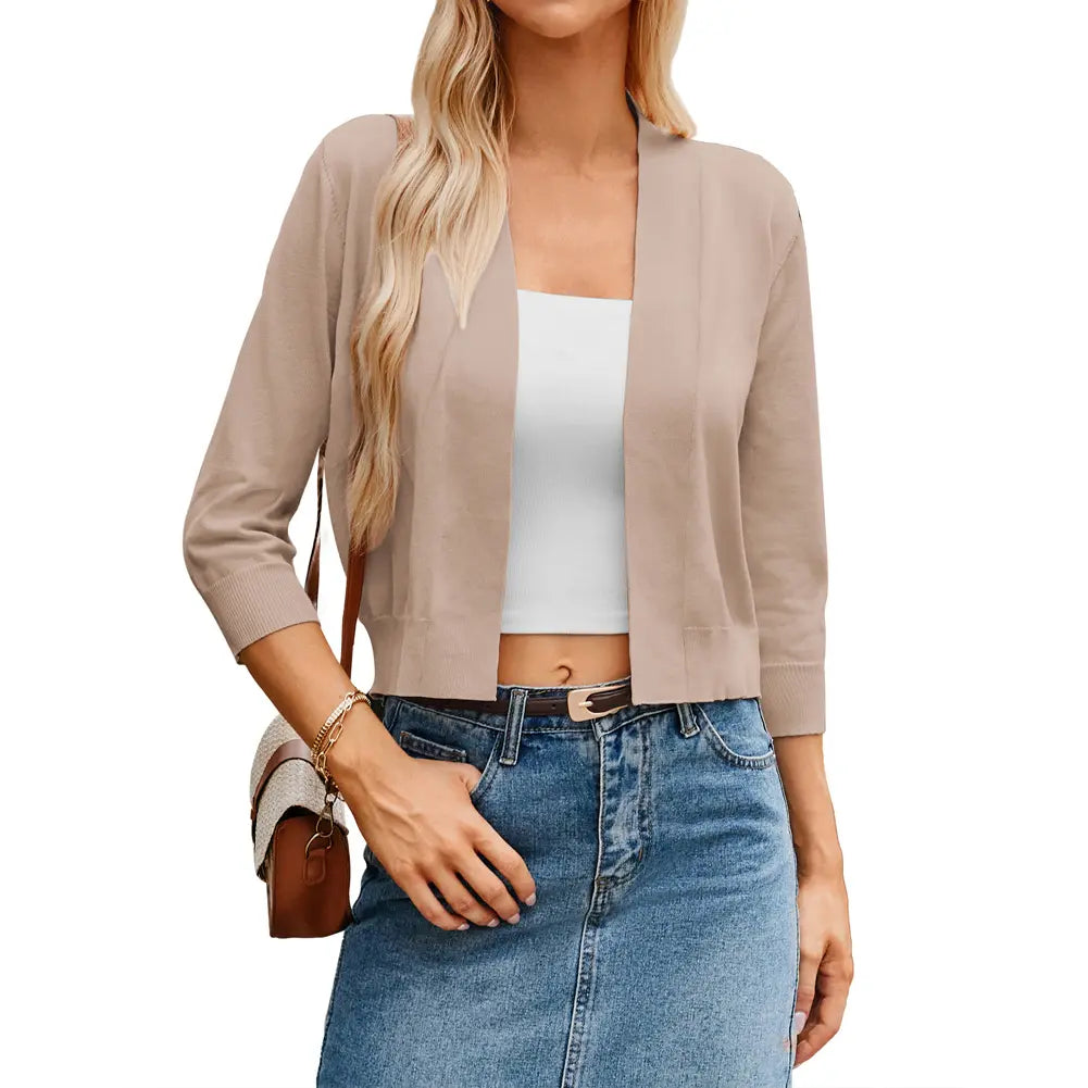 Grace Karin Women'S Fitted Knitting Cardigan, 3/4 Sleeve Cropped Open Front Sweater, Casual Lightweight Tops for Dresses,Back to School,Back to School Shopping, Cardigans