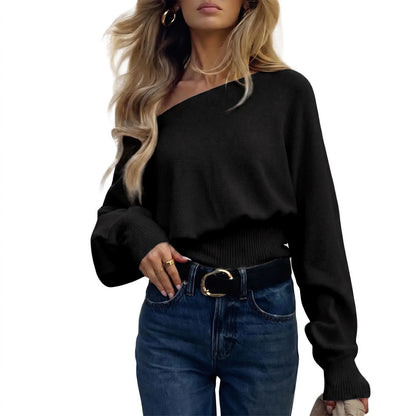 Imily Bela Women'S off Shoulder Sweater Long Sleeve Knit Top Casual Fall/Winter Slouchy Cinched Waist Pullover Jumper