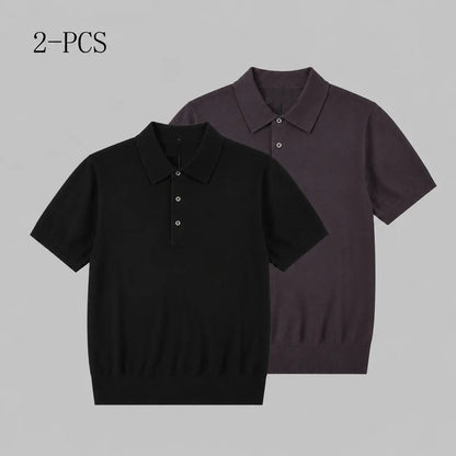 Boveme Men'S 100% Merino Wool 3-Button Polo Sweater, Menswear Tops, Quiet Luxury Style, Natural Smooth Ribbed Fabric, Machine Washable, Hem